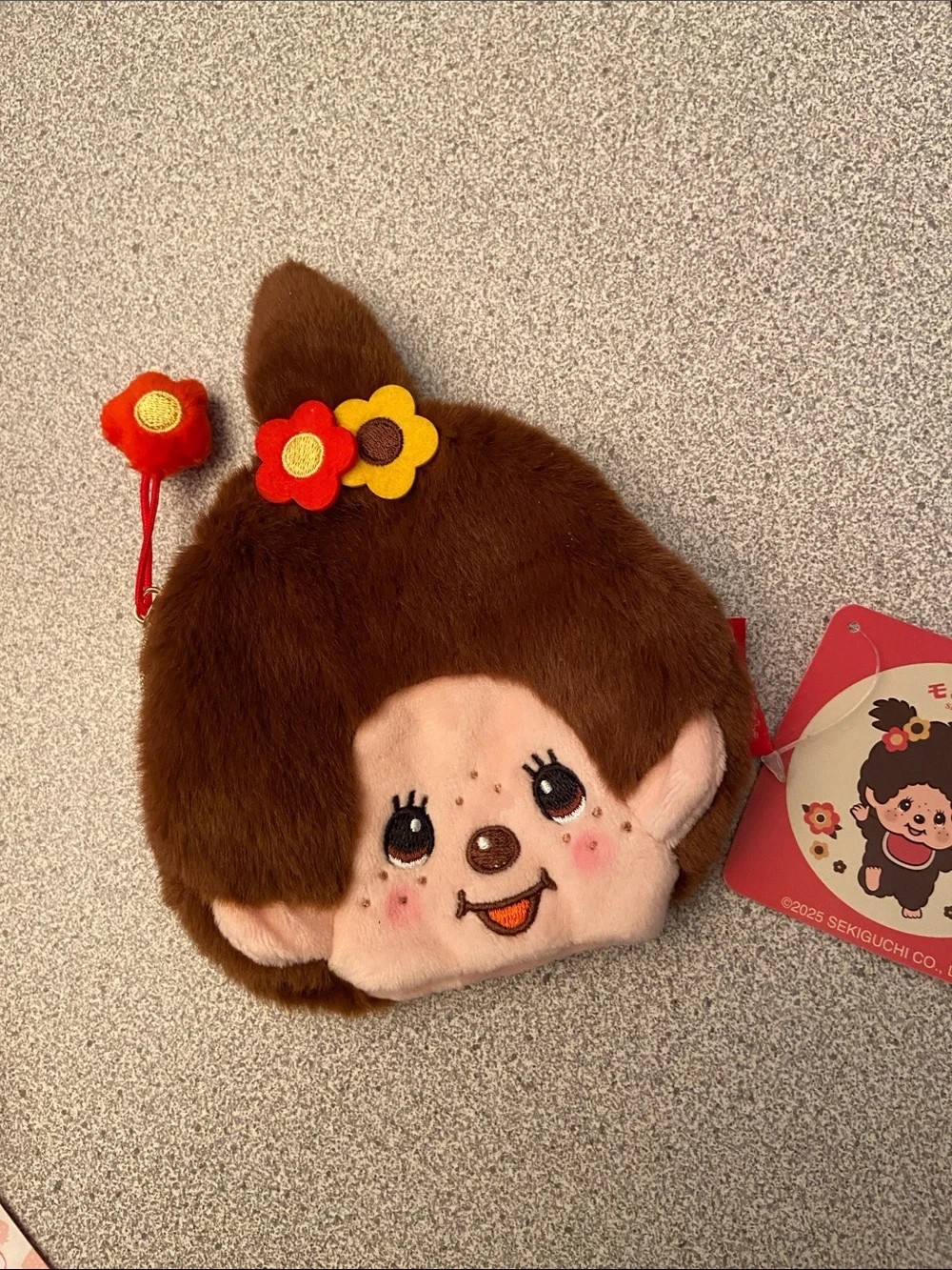 Monchhichi Plush Coin Purse - Brown with Floral Hair Clips